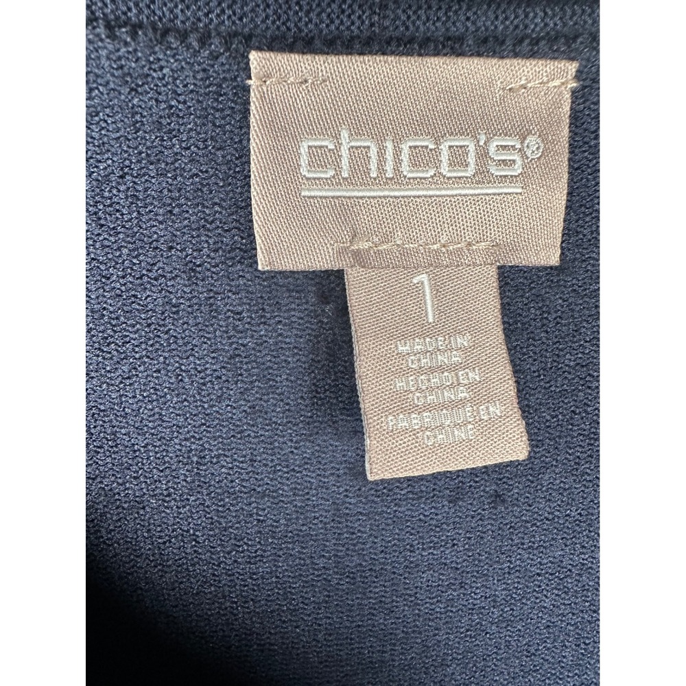 Chicos Cardigan Sweater Navy Blue Wrap Size 1/M Asymmetrical Fringe Lagenlook‎ - Picture 3 of 9